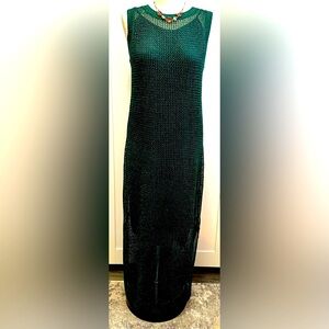 Sleeveless Crochet Maxi Dress Green W/ Silver & Attached Cami Dress Sz MED NEW!
